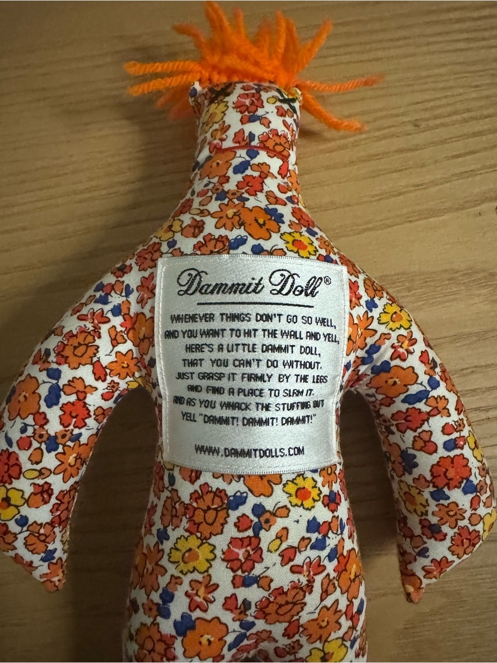 Damnit Doll Floral Orange Hair Plush Suffed Doll Stress Relief Gag Gift - Picture 2 of 3